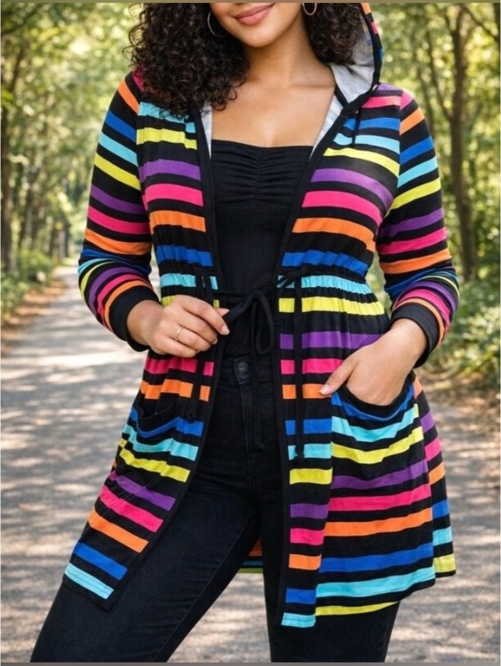 Torrid Super Soft Rainbow Stripe Hooded Open Front Cardigan Plus Size 4X NWT